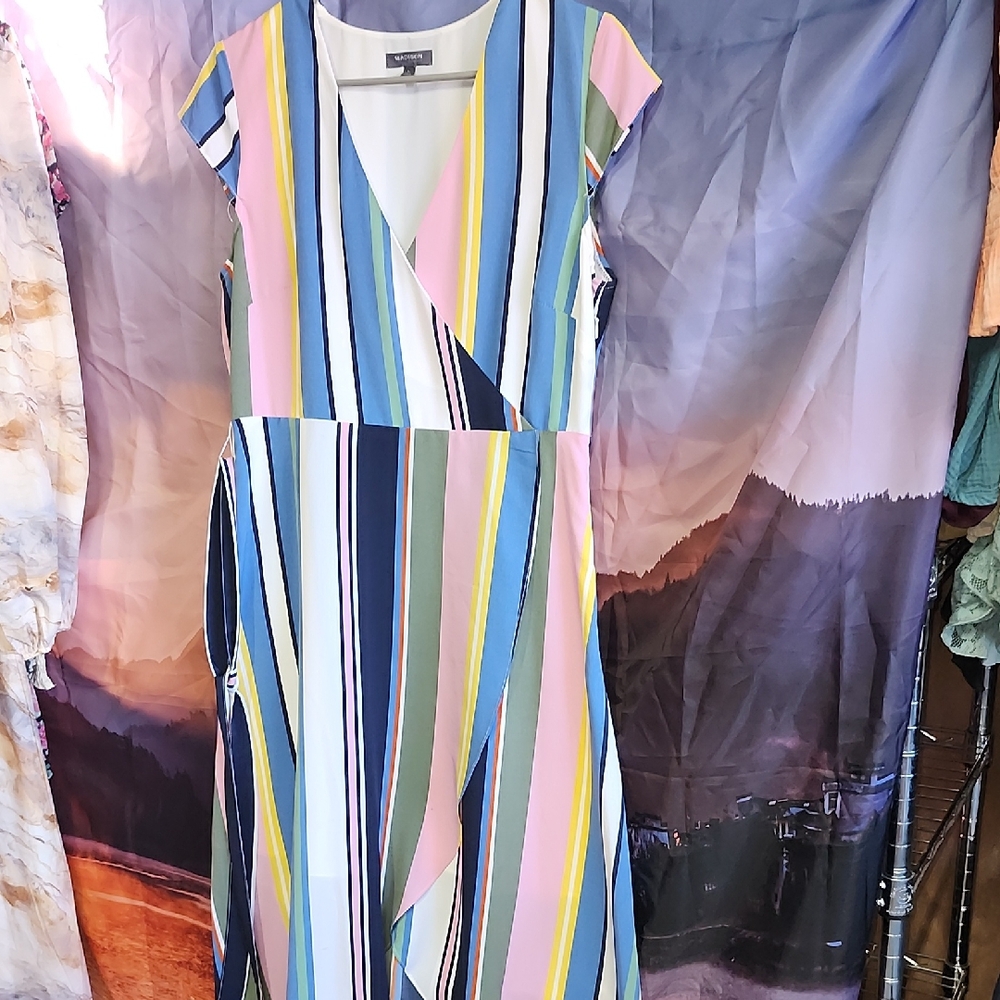 *Madison Asymmetrical Dress with Multicolor Stripes Maxi